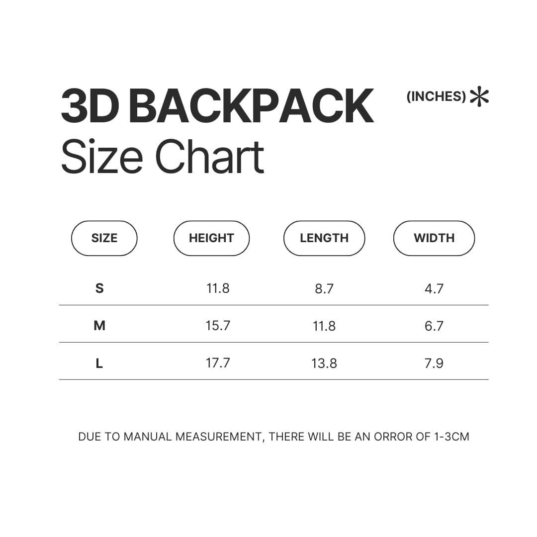 3D Backpack Size Chart - Chappell Roan Shop